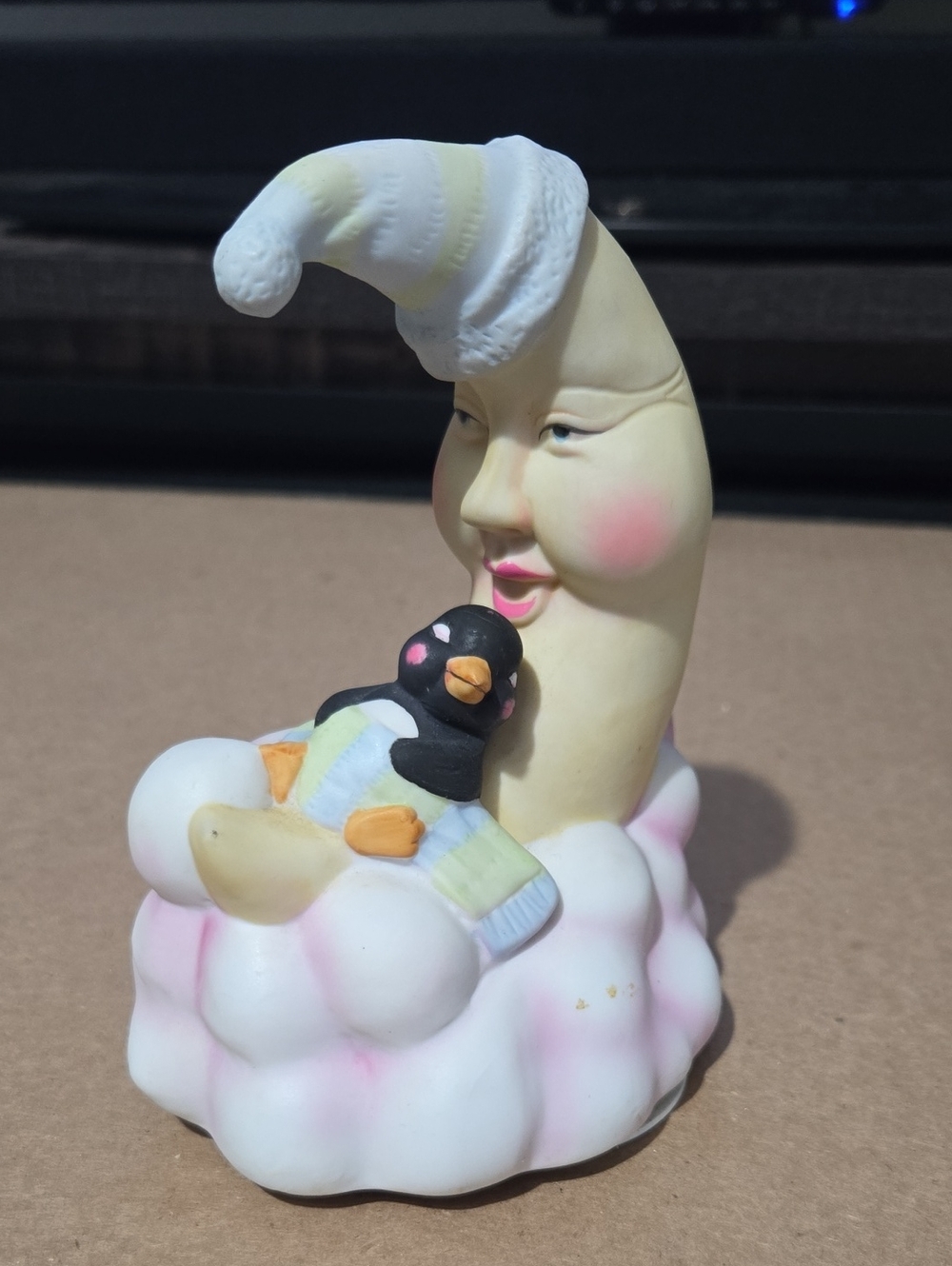 Moon Figurine with Penguin on Cloud - Musical Figurine When You Wish Upon A Star